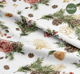 Flower Pine Orange Pattern Digital Printed Christmas Fabric